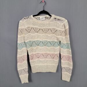 Sparks Sweater Women’s S Cream Pastel Knit Silk Angora Pearl Shoulder